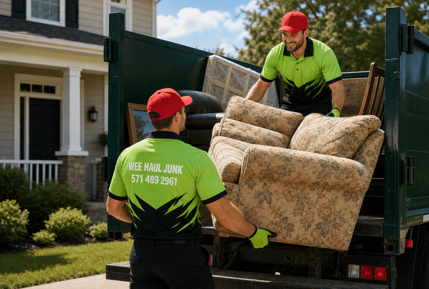 Wee Haul crew removing and disposing of an old couch