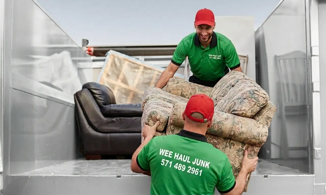 Wee Haul crew removing an old couch in Bethesda, MD